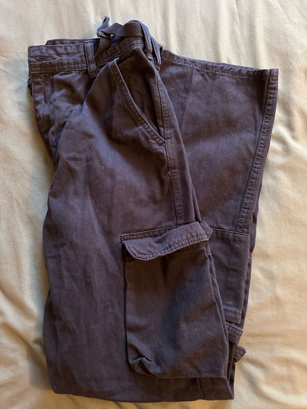 Black waist cinch cargo pants- Wide Fit
